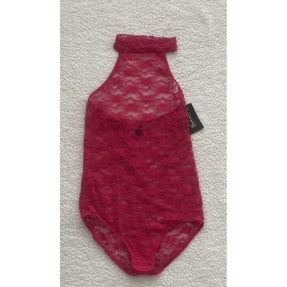 NEW Womens Pink Lace Sheer Bodysuit Sleeveless Size Small Festival Sexy Lingerie